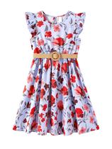 Vestido Boho Floral PATPAT com Mangas Babados e Cinto 6-7 anos