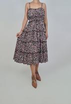 Vestido boho maria floral preto 100% viscose feminino blufera jeans 22604-1