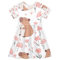Vestido Bolaz rosa Capibara Flowers Pattern para meninas de 2 a 8 anos