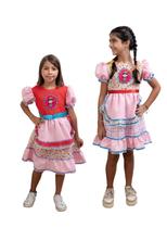 Vestido Boneca Rosa Infantil Caipira Festa Junina com Shorts - JL KIDS