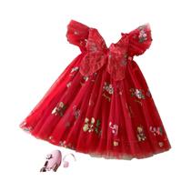 Vestido Borboleta De Verão Para Meninas De 0 A 5 Anos, Malha Floral, Bordado, Vestido De Princesa,