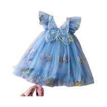 Vestido Borboleta Para Meninas Verão Malha Manga Voadora Floral Bordado Vestido De Princesa 0-5 Anos