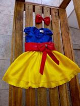 Vestido Branca De Neve Infantil + Laço tiara Luxo