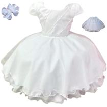 Vestido branco batizado com perolas saiote em tule tamanho 1 ao 4 le034