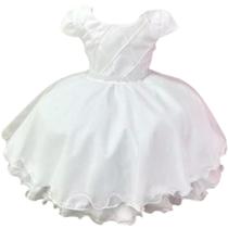 Vestido branco batizado tamanho 1 ao 4 drapeado com perolas le034