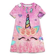 Vestido Branco De Princesa Unicórnio De Manga Curta Para Meninas De 2 a 8 Anos, Roupas Infantis Para
