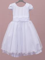 Vestido Branco de tule na saia com faixa prega REF4092