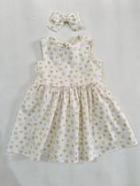 Vestido Branco Estrela Acompanha Laço 100% Algodão