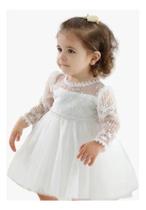 Vestido Branco Festa Batizado Manga Longa Casamento Daminha