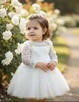Vestido Branco Festa Batizado Manga Longa Casamento Daminha Vestido Branco Festa Batizado Manga Longa Casamento Daminha