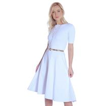 Vestido Branco FICALINDA Meia Manga Decote Canoa