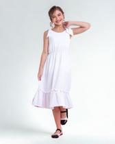Vestido Branco Infantil Juvenil com Laço nos Ombros