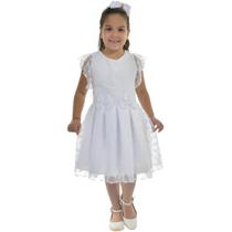 Vestido Branco Infantil Tule Poá - Batizado, Casamento e Formatura