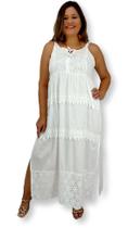 Vestido Branco Longo Alça Indiano Com Lesi Algodão 431