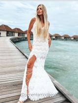 Vestido branco longo casamento civil batizado renda sereia