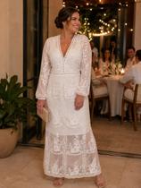 Vestido Branco Longo para Casamento Civil Elegante Boho Luxo Convidada Chá Revelação Vestido de Renda Noiva Ano Novo -