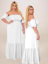 Vestido Branco Plus Size Ano Novo Longo Manga Princesa Elegante Jovial Ajustável