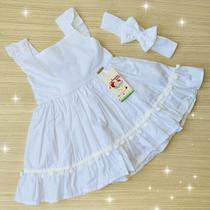 Vestido Branco Pompom + faixinha de cabelo