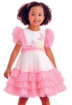 Vestido Branco Rosa Tule Infantil Petit Cherie