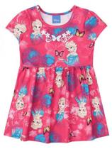 Vestido Brandili Curto Frozen Elsa Malha Pink