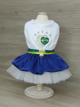 Vestido Brasil Branco e Azul para cachorro e gato Tamanho:G