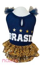 Vestido Brasil Paetê Marinho para Cachorro e Gato Vestido Brasil Paetê Marinho para Cachorro e Gato