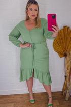 Vestido Brittany Manga Longa Verde Cana Plus Size
