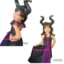 Vestido Bruxa Infantil Lindo Fantasia malevola vestido e tiara Halloween