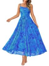 Vestido BTFBM longo floral azul com alças finas, tamanho médio