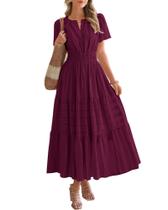 Vestido BTFBM midi/maxi vinho com decote em V e cintura elástica, tamanho XL Vestido BTFBM midi/maxi vinho com decote em V e cintura elástica, tamanho XL