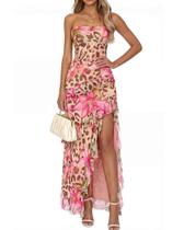 Vestido BTFBM sem alça ombro a ombro com babado e fenda alta Vestido BTFBM sem alça ombro a ombro com babado e fenda alta