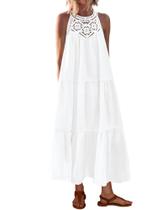 Vestido BTFBM Summer Halter para mulheres, casual, boho, branco