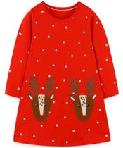 Vestido Bumeex Toddler Girl Christmas Vermelho de Algodão de Manga Comprida