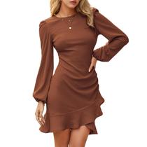 Vestido Byinns 2024, suéter de malha Bodycon, mini babado, bainha, marrom