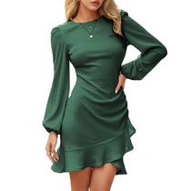 Vestido Byinns 2024, suéter de malha Bodycon Mini Ruffle Bainha, verde