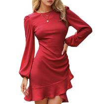 Vestido Byinns 2024, suéter de malha Bodycon Mini Ruffle Bainha, vermelho