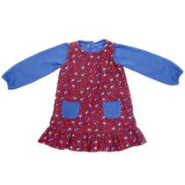 Vestido c/ Blusinha Infantil Look Jeans Veludo Vermelho - VERMELHO - 04