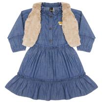 Vestido c/ Colete Infantil Look Jeans Manga Longa Jeans