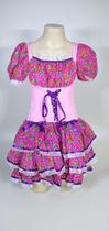 Vestido Caipira Adulta Rosa Flores Tam. M Vestido Caipira Adulta Rosa Flores Tam. M