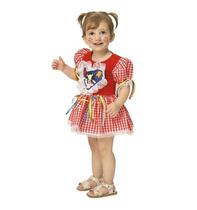 Vestido Caipira Bebê Xadrez Vermelho Coração C/ Envio Rápido