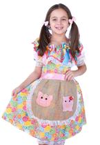 Vestido Caipira Colorido Porquinho Infantil Muvilê