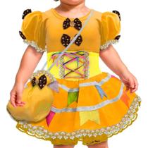 Vestido Caipira Fantasia Junina Bebê 0 a 2 Anos Neon de Luxo