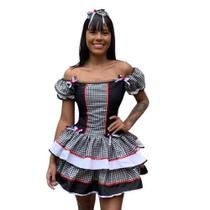 Vestido Caipira Feminino Mariana Luxo Adulto Quermesse São João Vestido Caipira Feminino Mariana Luxo Adulto Quermesse São João