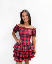 Vestido Caipira Festa Junina Quermece Vermelho Luxo São João Xadrez Ana Fantasias