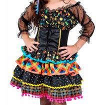 Vestido Caipira Infantil pra Menina de Festa Junina Super Rodado Saia Armada Corselet e Manga 3/4 Vestido Caipira Infantil pra Menina de Festa Junina Super Rodado Saia Armada Corselet e Manga 3/4