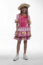 Vestido Caipira Infantil Rosa Luxo Junino Quadrilha + Chapéu