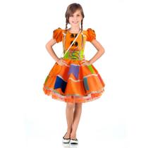 Vestido Caipira Junina Infantil Laranja Neon Luxo Com Bolsa