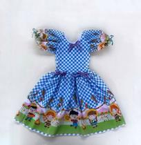 Vestido Caipira Junina Quadrilha Moda Caipira Quadriculado Azul Juvenil Vestido Caipira Junina Quadrilha Moda Caipira Quadriculado Azul Juvenil