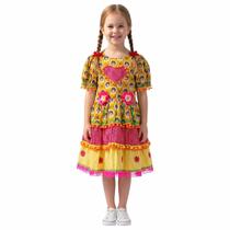 Vestido Caipira Junino Algodão Amarelo Infantil Vestido Caipira Junino Algodão Amarelo Infantil