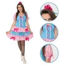 Vestido Caipira Junino Turquesa Adulto Feminino